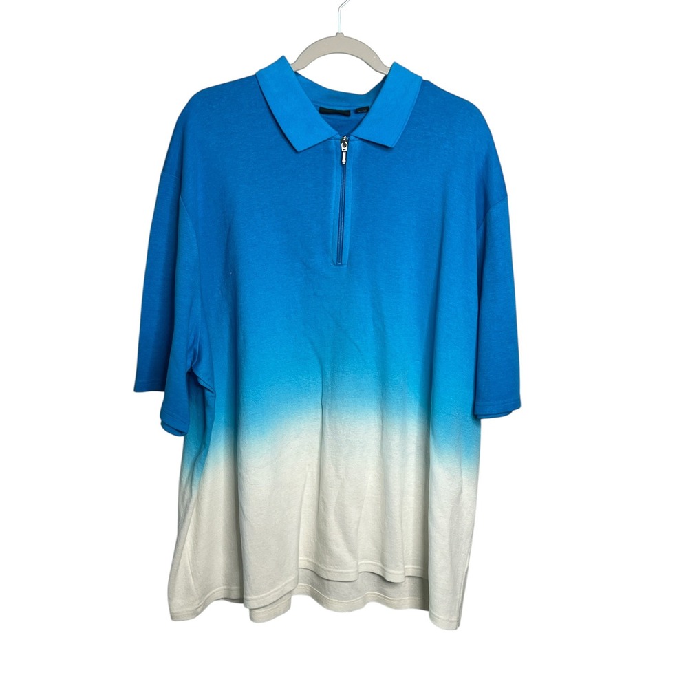 Paul Fredrick 1/2 Zip Polo Shirt Ombre Blue White‎ 3XL